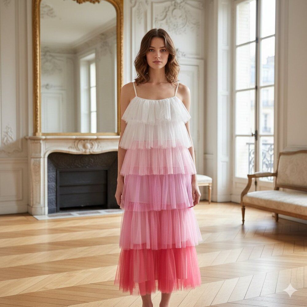 Pink Ombre Tulle Midi Dress By BlueVelvet Size Small